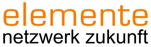 Das Wort „elemente“ in orange Schrift auf schwarzem Hintergrund.